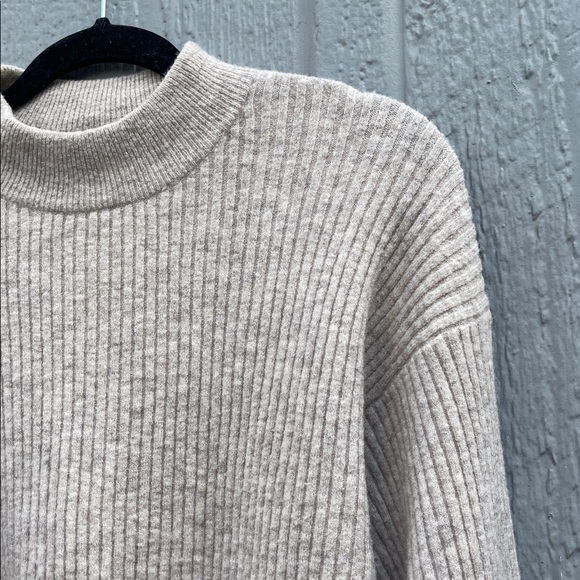 Club Monaco Ribbed Turtleneck Wool | Alpaca Blend Sweater - Beige Size: Xs - Picture 6 of 11